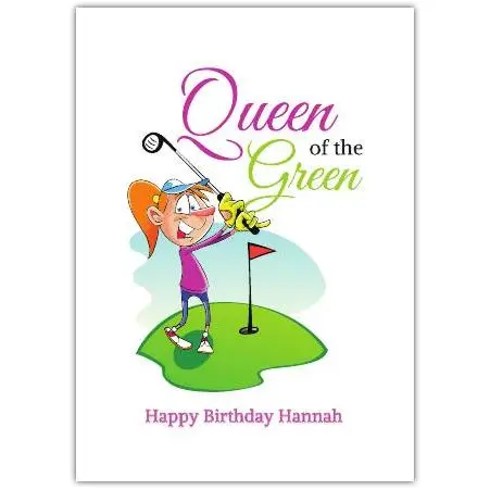 Personalised Queen of the Green Golf Birthday Card for Her