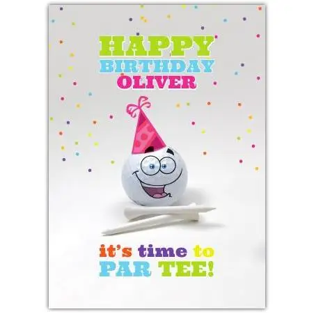 Personalised Happy Birthday Golf Ball Card with Party Hat and Colourful Text