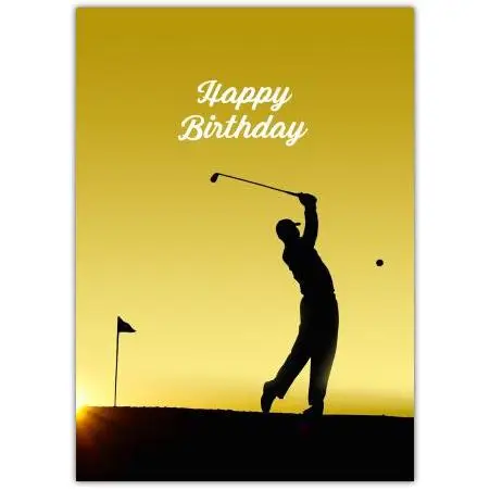 Happy Birthday Golf Silhouette Card with Sunset Background for Golf Lovers