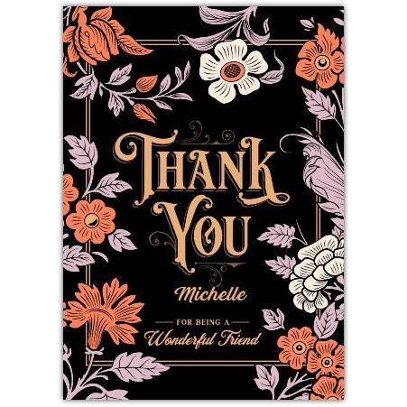 Personalised Thank You Card for Wonderful Friend Floral Vintage Design