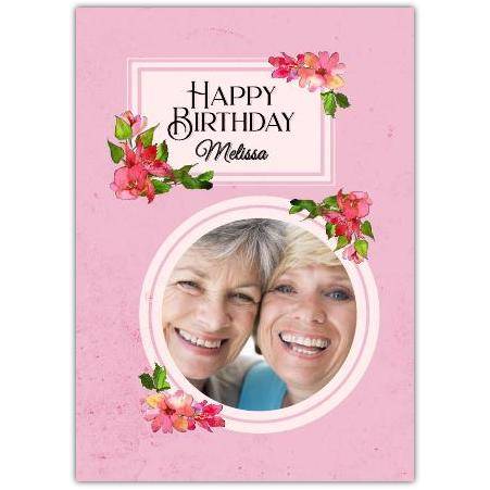 Personalised Pink Floral Birthday Card with Photo Frame for Her