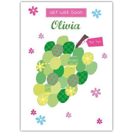 Personalised Get Well Soon Card with Green Grapes and Floral Design for Olivia