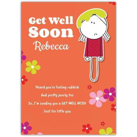 Personalised Get Well Soon Card for Children with Cute Cartoon and Floral Design