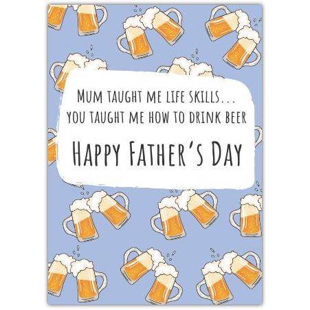 Happy Fathers Day Card Beer Mugs Humorous Dad Card with Personalised Message Option