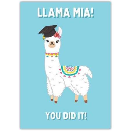 Llama Graduation Card Funny You Did It Celebration Card in Blue