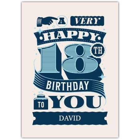 Personalised 18th Birthday Card for Him Vintage Blue Typography Design
