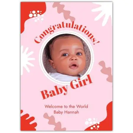 Personalised Congratulations Baby Girl Newborn Photo Card with Custom Name and Message