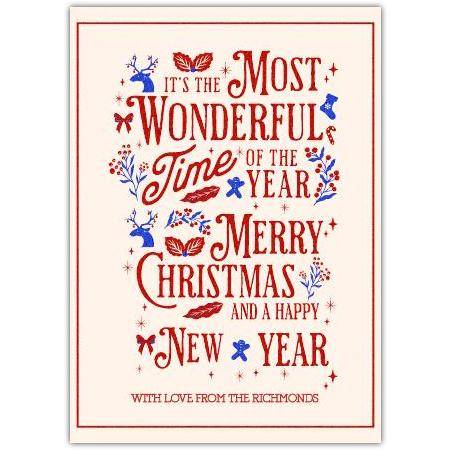 Personalised Merry Christmas and Happy New Year Card with Festive Typography Design