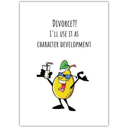 Divorce Humour Card with Cheerful Fruit Character for Support and Encouragement