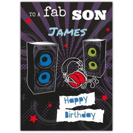 Personalised Happy Birthday Card for Son with Speakers and Headphones Design