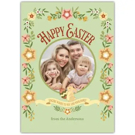 Personalised Happy Easter Photo Card with Floral Wreath and Family Message