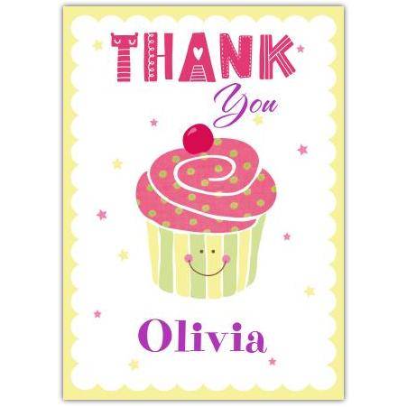 Personalised Thank You Card with Cute Cupcake Design for Kids or Friends