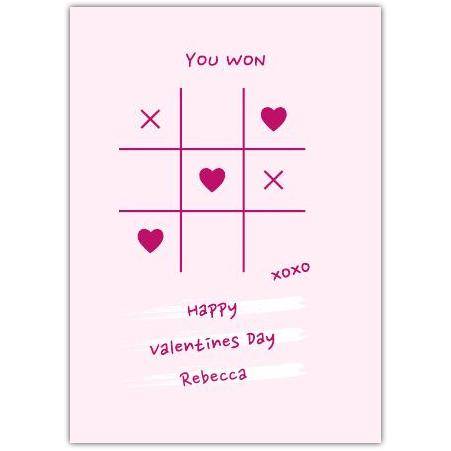 Personalised Tic Tac Toe You Won Hearts Valentines Day Card