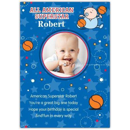 Personalised All American Superstar Birthday Card with Photo for Boys