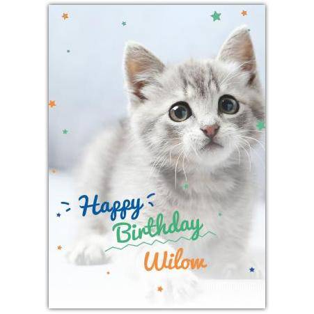 Personalised Birthday Card with Cute Kitten and Star Design for Willow