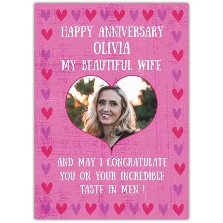 Personalised Anniversary Card for Wife with Photo and Humorous Love Message