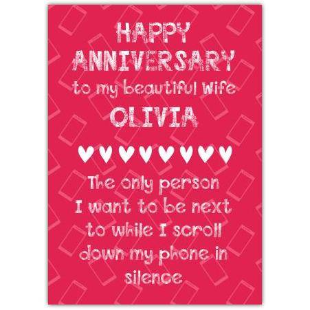 Personalised Happy Anniversary Card for Wife with Custom Name Romantic Phone Scroll Design
