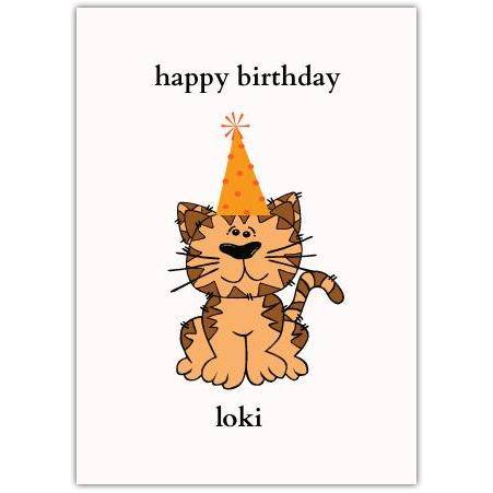 Personalised Happy Birthday Card with Cat Wearing Party Hat Design