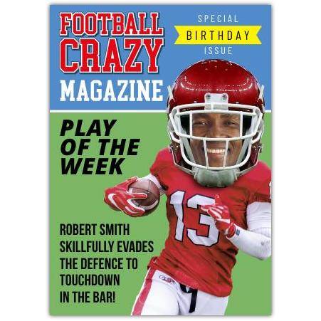 Personalised Football Crazy Magazine Style Birthday Card with Photo and Name