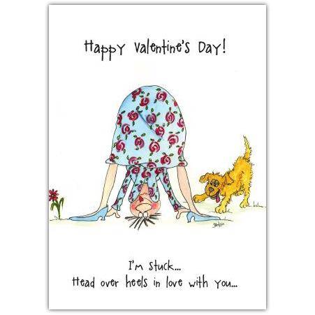 Funny Valentines Day Card Head Over Heels in Love with You Dog Illustration