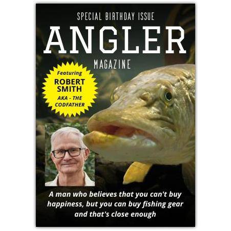 Personalised Angler Magazine Style Birthday Card for Fishing Enthusiasts