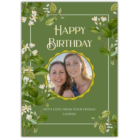 Personalised Floral Green Happy Birthday Card with Photo and Message Option