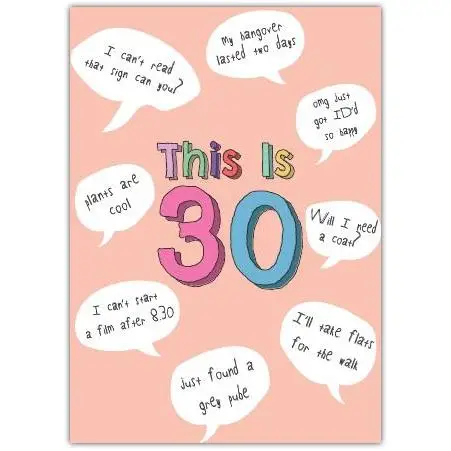 30th Birthday Card Funny Age Milestones Humorous Speech Bubbles Design