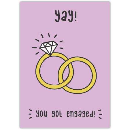 Engagement Congratulations Card with Illustrated Wedding Rings and Yay Message
