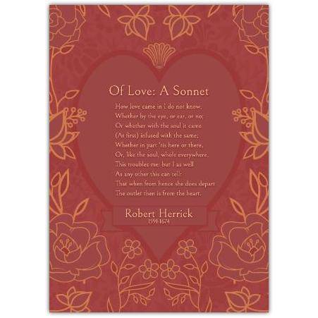 Romantic Love Sonnet Card with Heart and Floral Design for Anniversary or Special Occasion
