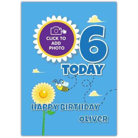 Personalised 6th Birthday Card for Boys with Custom Photo and Name Blue Bee Design