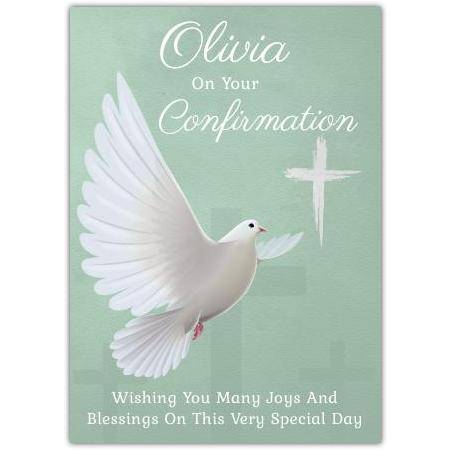 Personalised Confirmation Card Dove and Cross with Blessings on Special Day
