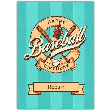 Personalised Happy Baseball Birthday Card with Vintage Player Design