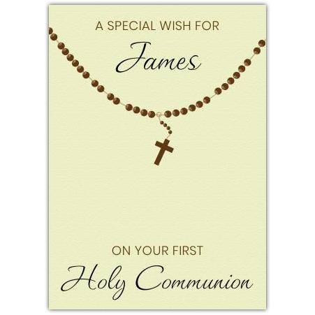Personalised First Holy Communion Card with Rosary Beads Design for Boys