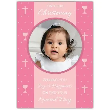 Personalised Pink Christening Card with Photo and Blessings for Special Occasion