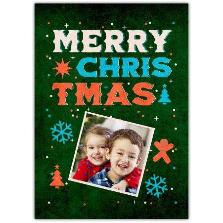 Personalised Merry Christmas Photo Card with Festive Snowflakes and Gingerbread Design
