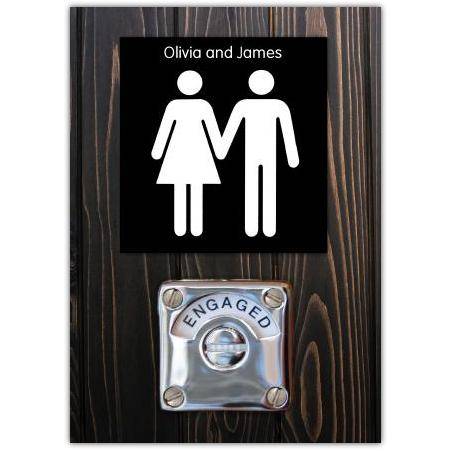 Personalised Engaged Wooden Lock Engagement Greeting Card with Couple Silhouette