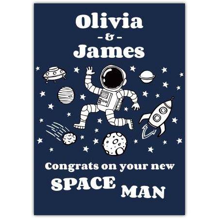 Personalised New Home Card Space Man Congratulations for Olivia and James