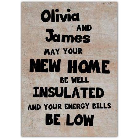 Personalised New Home Card with Humorous Energy Bill Wish for Housewarming Gift