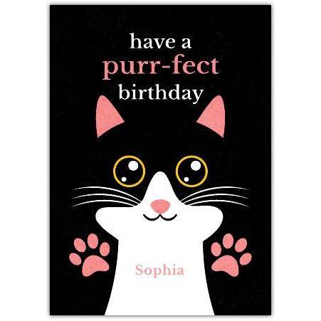 Purr-Fect Cat Birthday Card Personalised Name Option Cute Kitten Design