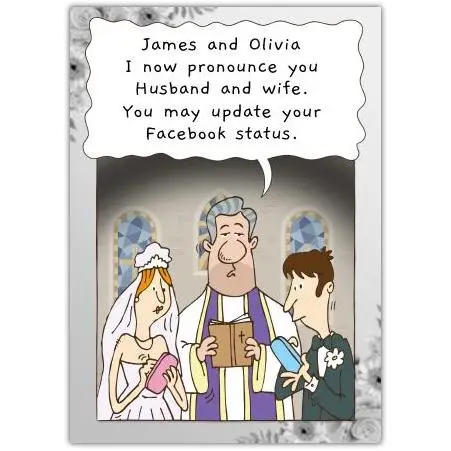 Personalised Humorous Wedding Card Update Your Facebook Status Design