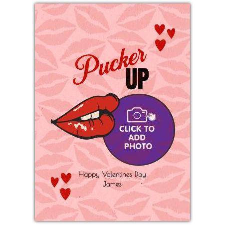 Personalised Valentine's Day Card Pucker Up Red Lips with Photo Insert and Custom Message