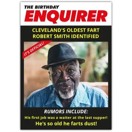 Funny Birthday Card Cleveland's Oldest Fart Humorous Age Joke Design