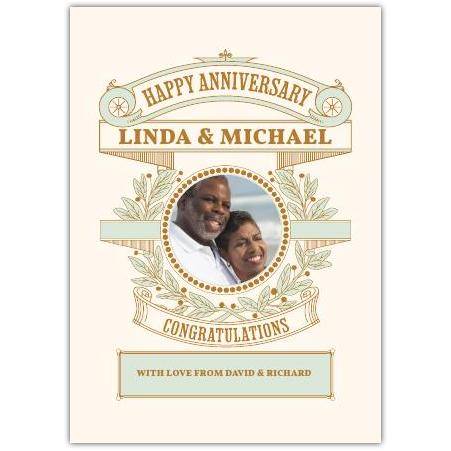 Personalised Happy Anniversary Congratulations Card with Photo and Custom Names
