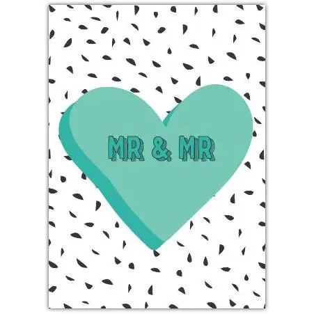 Mr and Mr Wedding or Anniversary Greeting Card with Green Heart Design