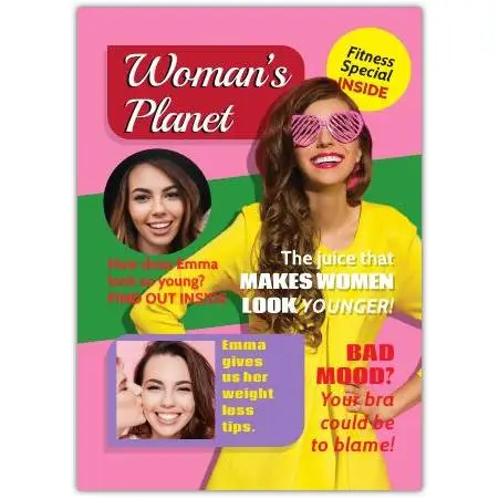 Woman's Planet Magazine Style Card with Fitness Tips and Weight Loss Advice for Women