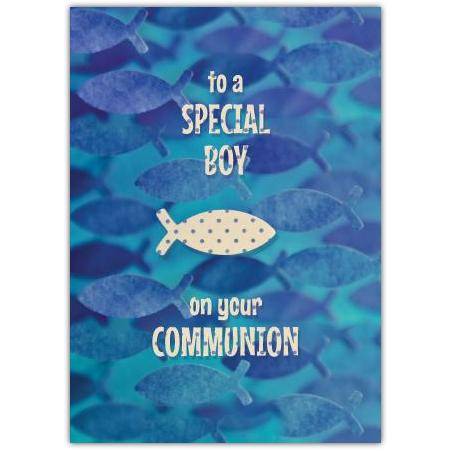 Communion Card for Special Boy Blue Fish Design with Personalised Text Option