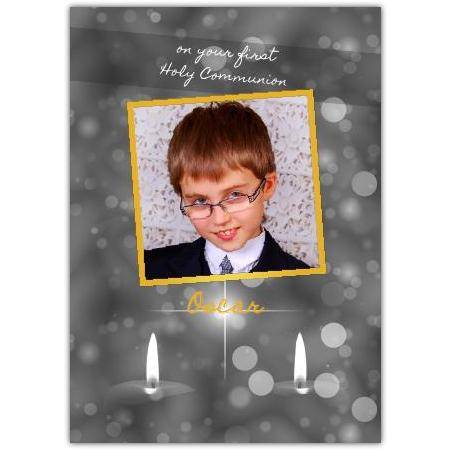 Personalised First Holy Communion Card with Photo and Candle Design for Boys
