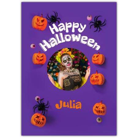 Personalised Happy Halloween Card with Pumpkins Spiders and Photo Upload Option