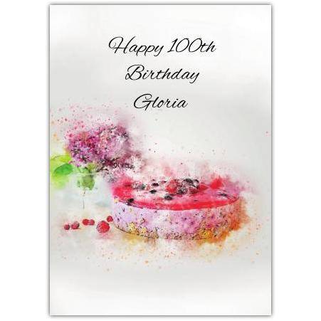 Personalised 100th Birthday Card with Berry Cheesecake and Floral Watercolour Design