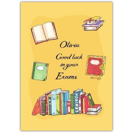 Personalised Good Luck Exams Card with Books Design for Students